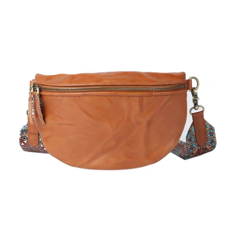 Skeleton-skin Saddle Bag Wide Shoulder Strap Top Layer Cowhide Retro Simple Bohemian Style