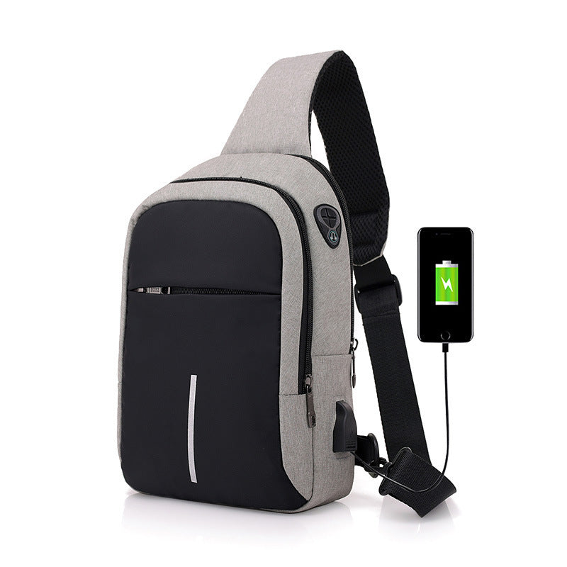 Leisure Travel Waterproof Men's USB Charging Slanted Chest Bag