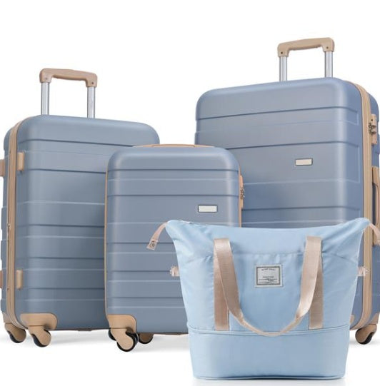 4-Piece Expandable ABS Luggage Set with Travel Bag, Light Blue