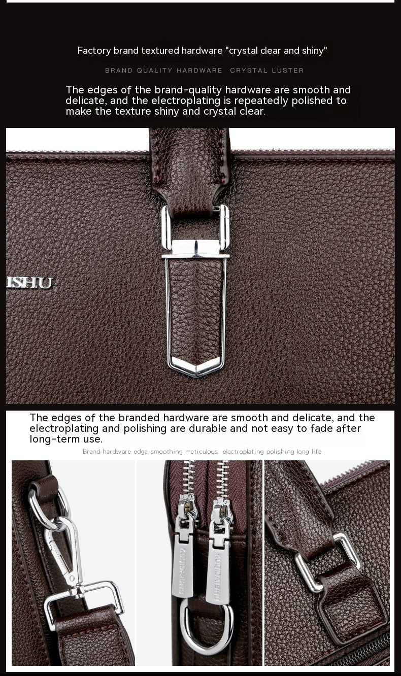 Men's Handbag Double Pull Large Capacity Business Computer Bag Authentic Leather Tactile Feel