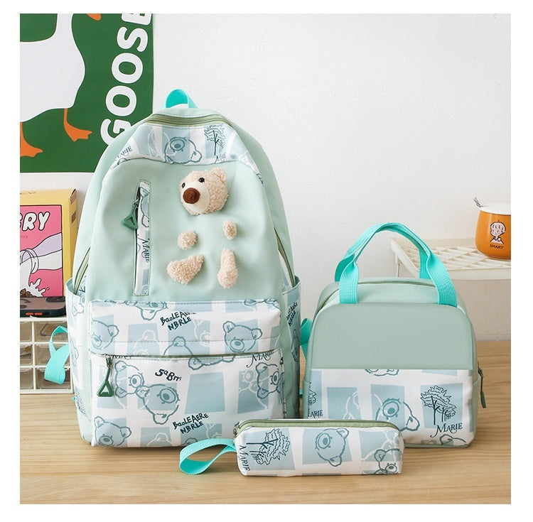 Elementary And Middle School Student Schoolbags Women's Cute Bear Lunch Box Three-piece Set