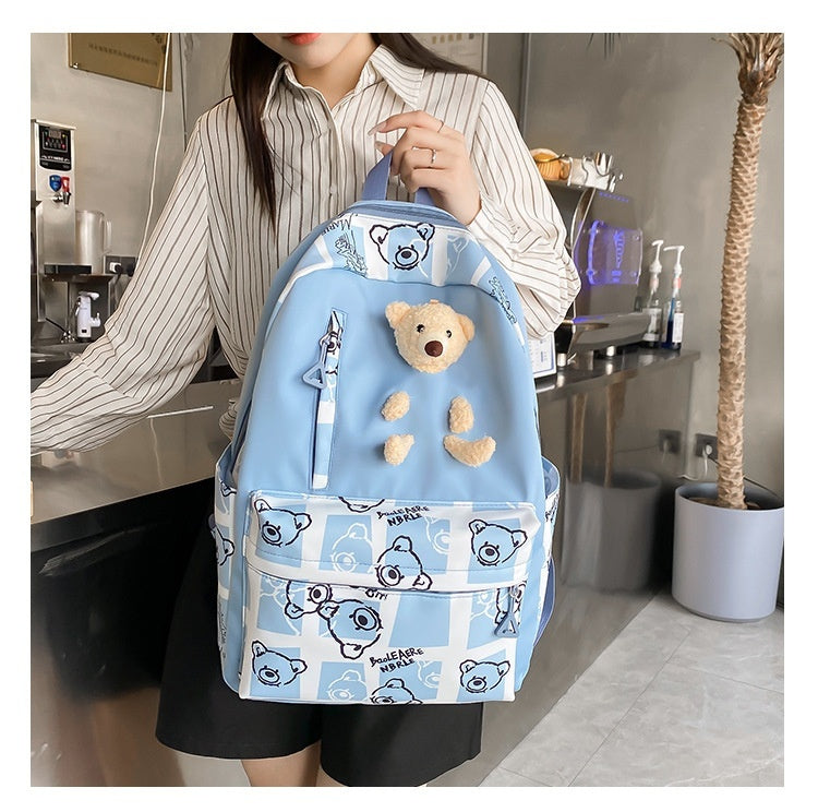 Elementary And Middle School Student Schoolbags Women's Cute Bear Lunch Box Three-piece Set