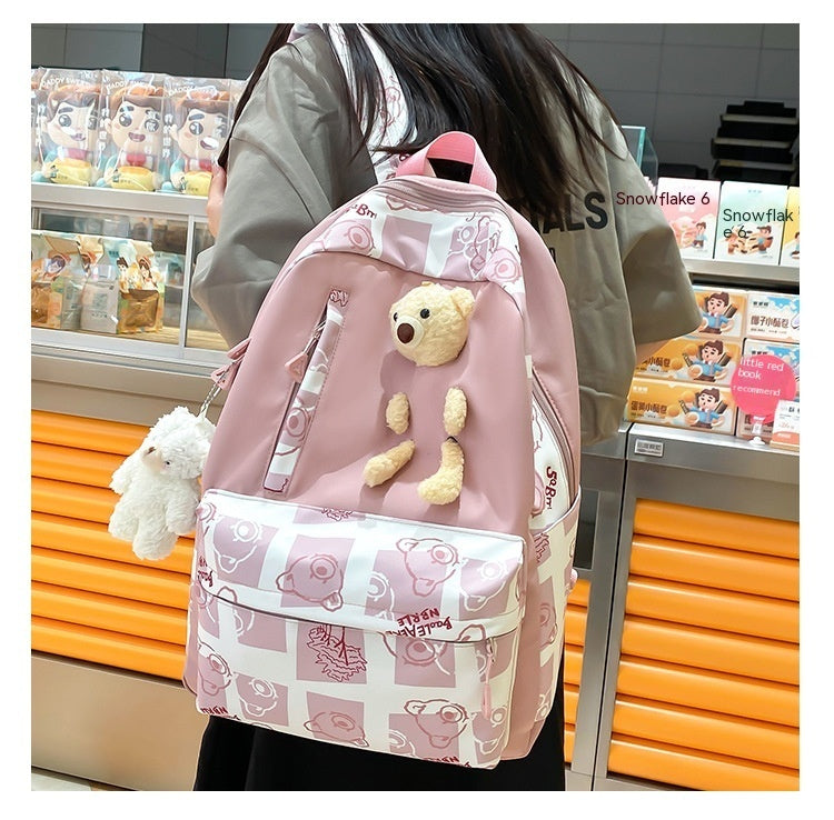 Elementary And Middle School Student Schoolbags Women's Cute Bear Lunch Box Three-piece Set