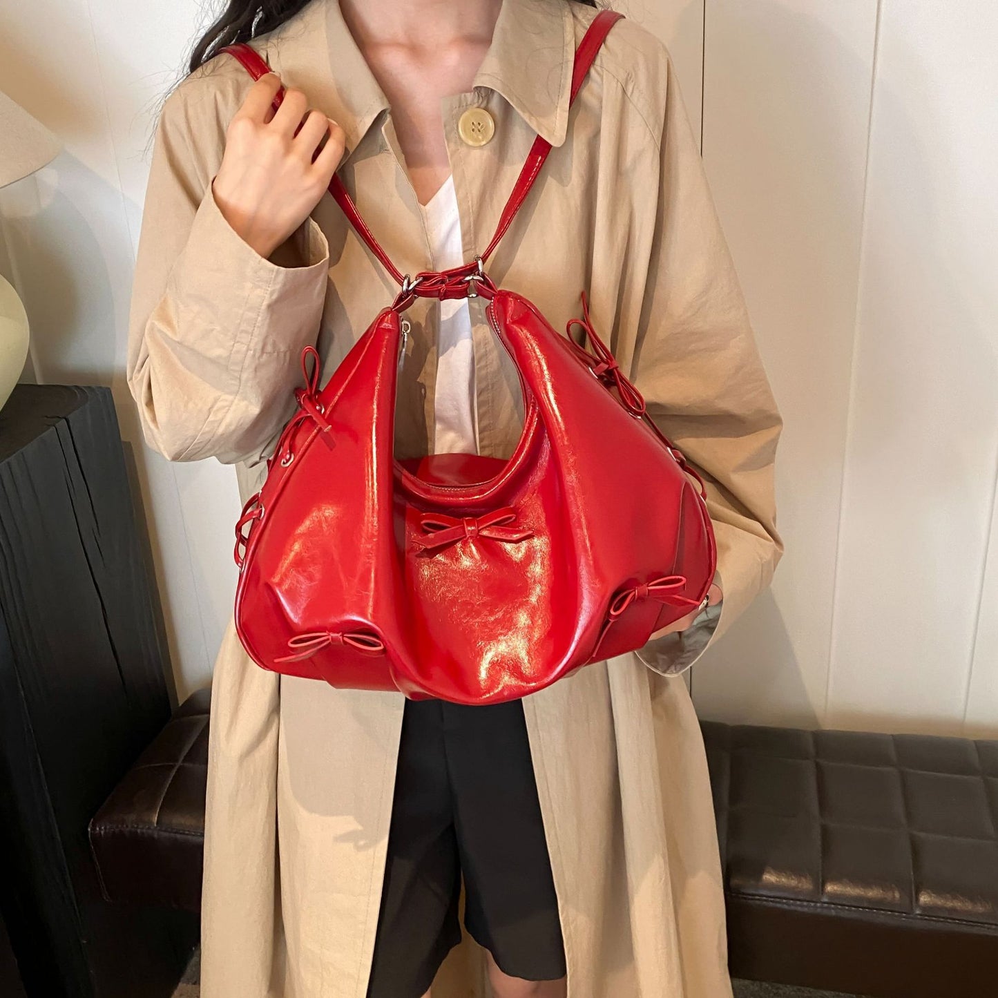 Advanced Texture Underarm Trade Trendy One-shoulder Bag Bow Backpack Package