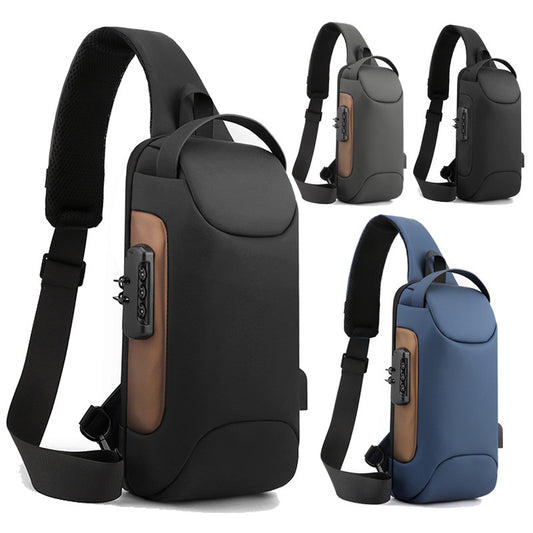 Leather Film Men's USB Charging Single Shoulder Chest Bag