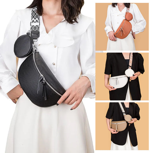 Leather Fashion Crossbody Bag Elegant Solid Color Genuine Leather Fanny Packs For Women Stylish Belt Bag Female Waist Pack Ladies Crossbody Chest Bag