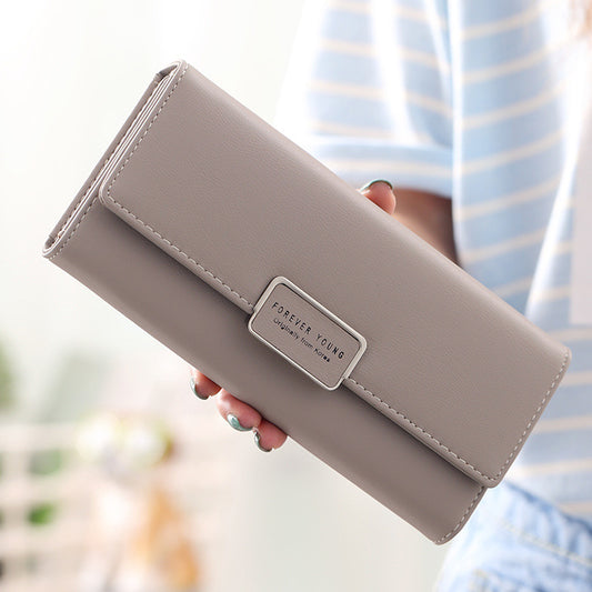 Fashion Simple Women's Wallet High Quality Solid Color Three Fold Ladies Long Wallet