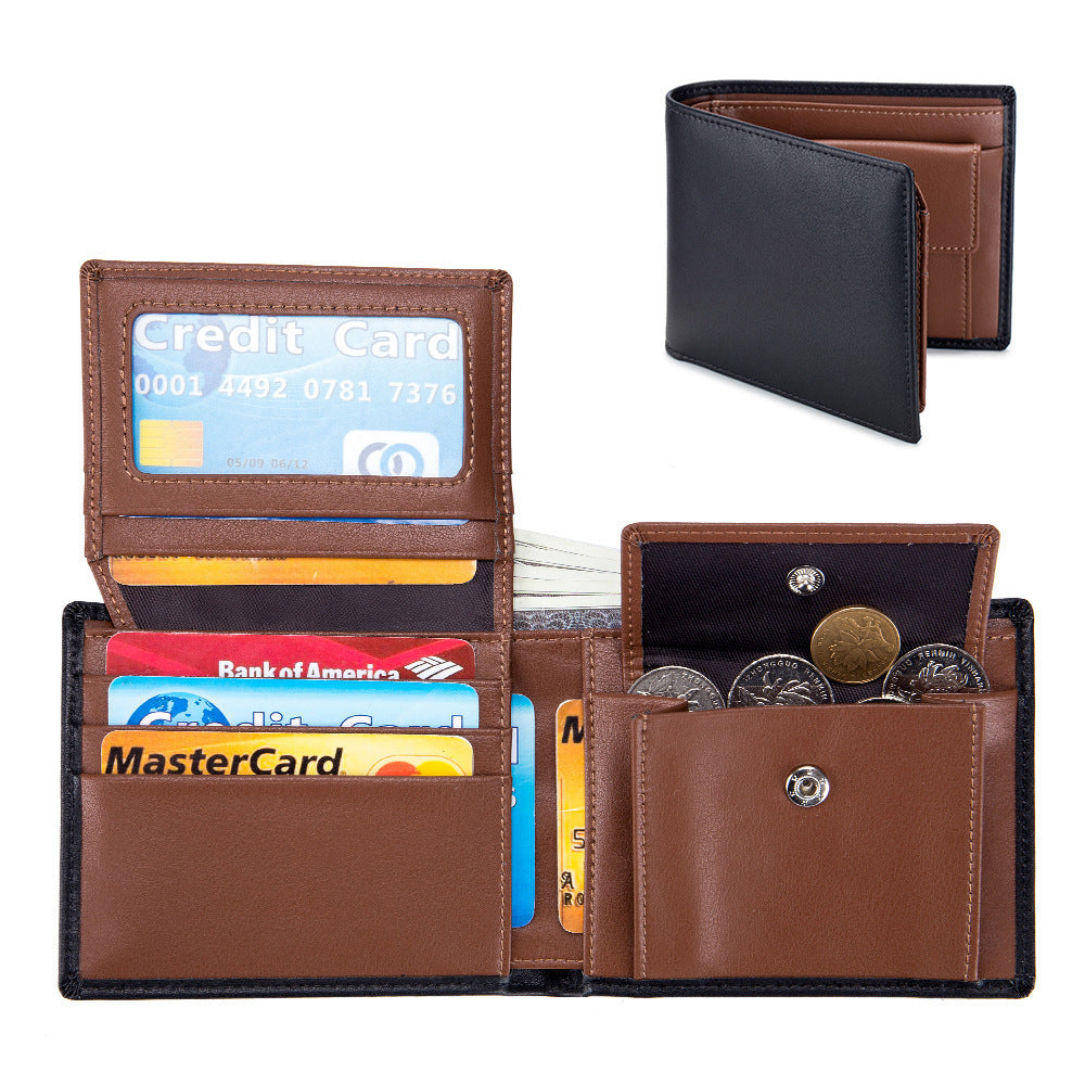 Men's Short Wallet Genuine Leather Trifold Wallet