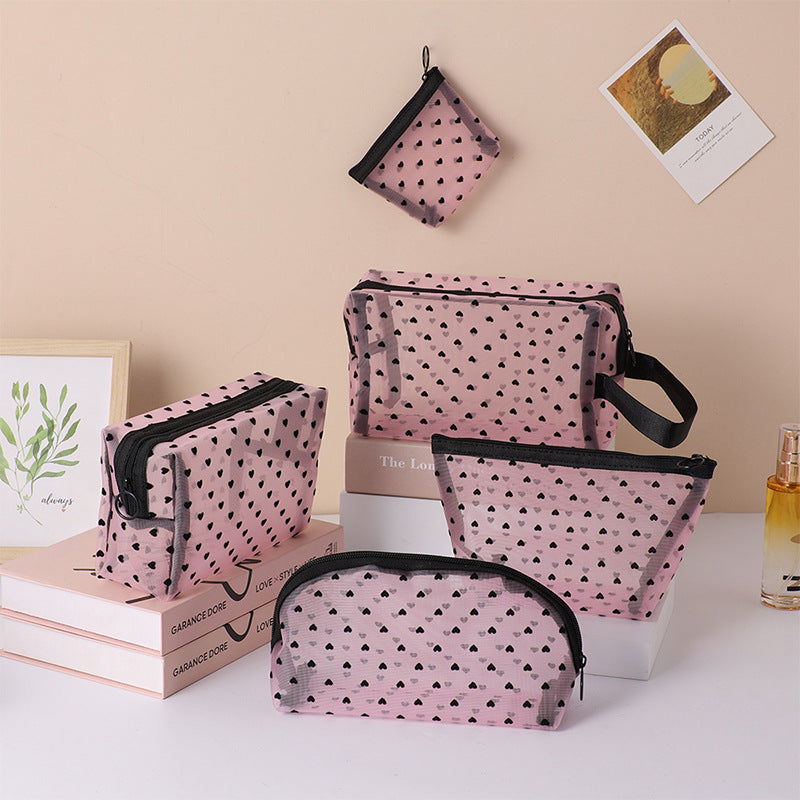 Love Cosmetic Bag Portable Large Capacity Mesh Storage Bag