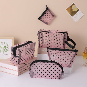 Love Cosmetic Bag Portable Large Capacity Mesh Storage Bag