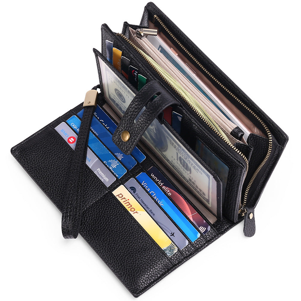 Head Layer Cowhide Long Multi Card Wallet