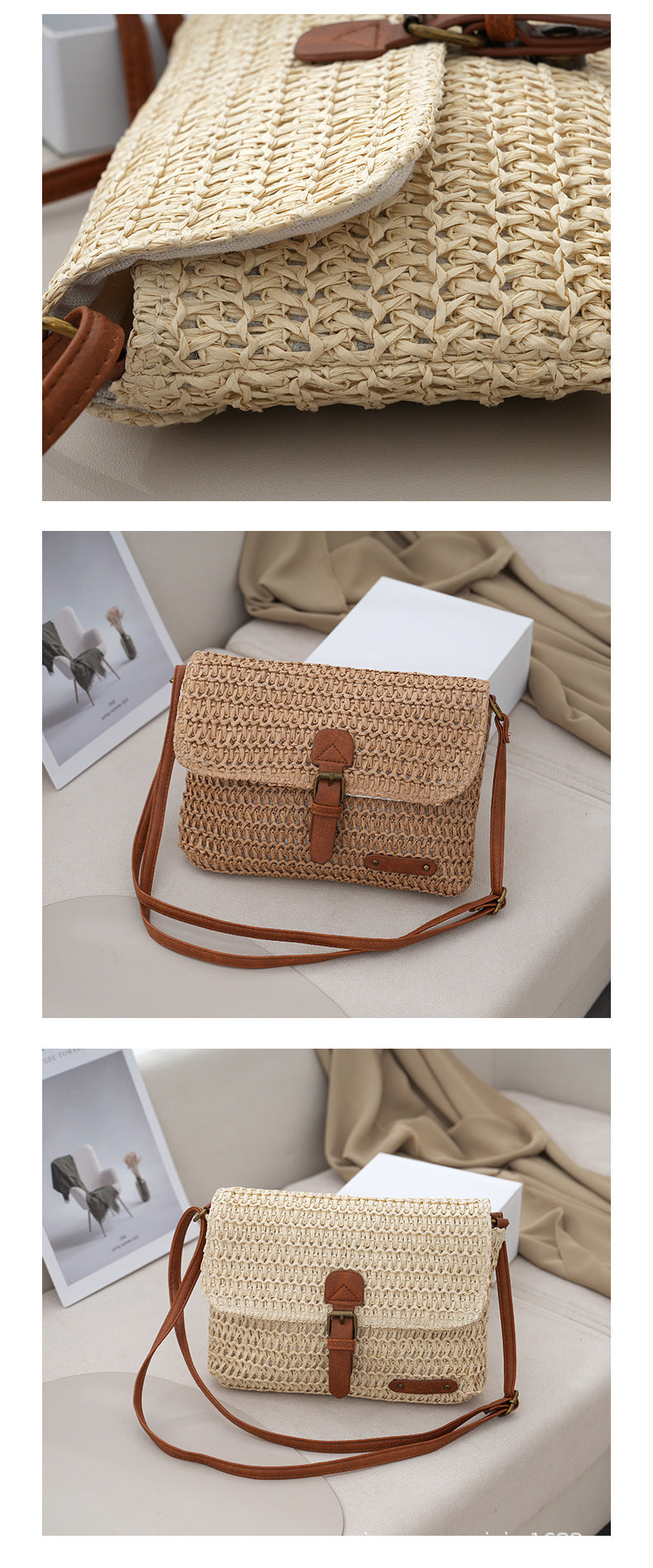 Women's Summer Beach Travel Crossbody Straw Bag