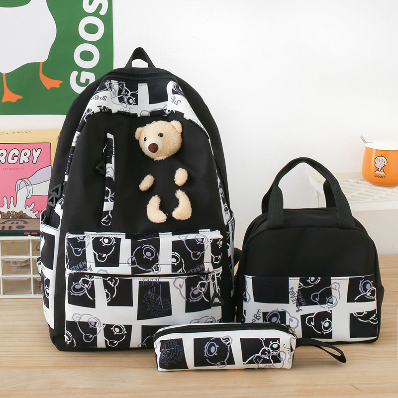 Elementary And Middle School Student Schoolbags Women's Cute Bear Lunch Box Three-piece Set