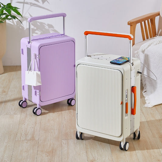 Multifunctional USB Charging Trolley Case Front Fastening Wide Trolley Universal Wheel 20-inch Boarding