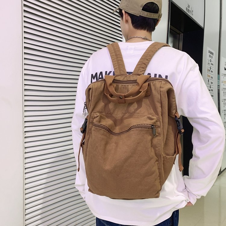 Korean Style Large Capacity Washed Canvas Backpack Retro Mori Leisure